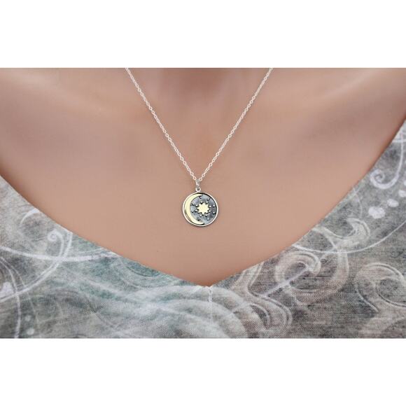 Sterling Silver Charm with Bronze Sun and Moon Necklace - Picture 2 of 5